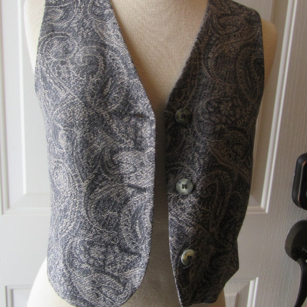 Gray And Tan Talbots Size 2p 3-Button Wool Vest W… - image 2